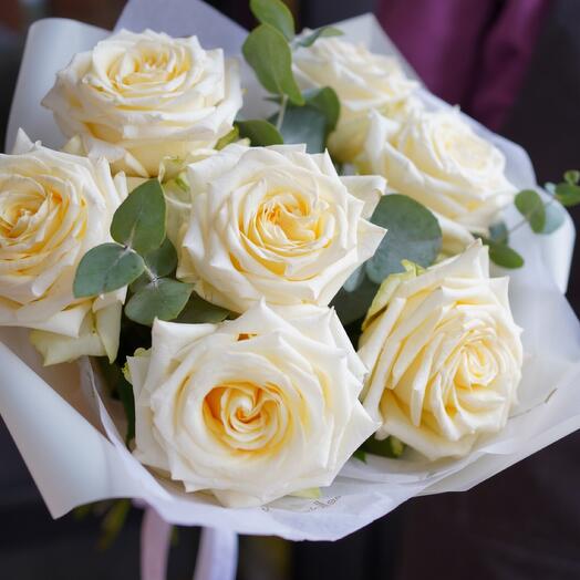 Large Fragrant roses with eucalyptus