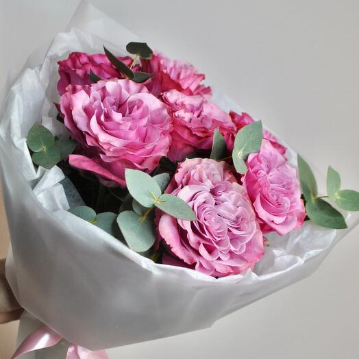 Vintage roses with eucalyptus