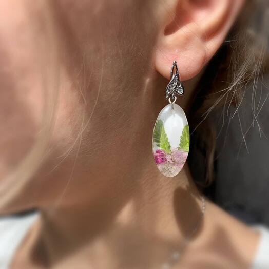 Earrings with a forest clearing and cubic zirconia
