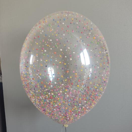 Transparent balloon with assorted foam balls, 12"