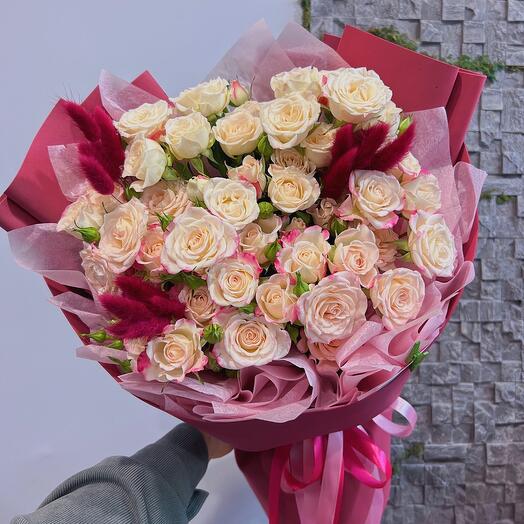 Crimson happiness - roses,lagurus