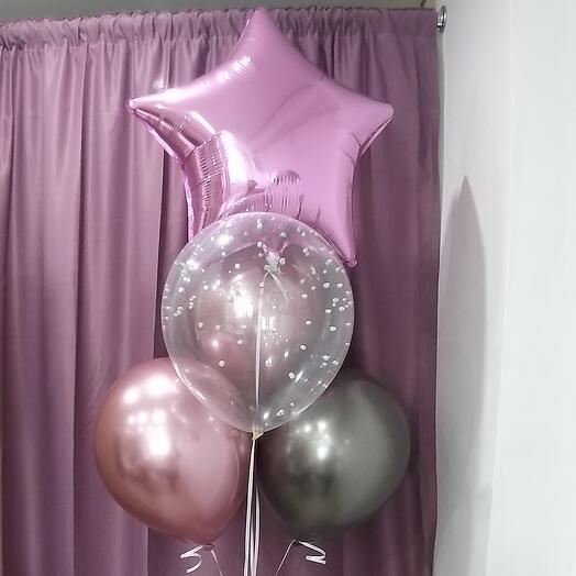 Fountain of 5 helium balloons "Pink star"