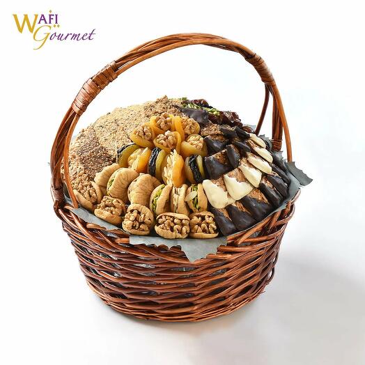 Chocolate, Crackers and Stuffed Dry Fruits Basket By Wafi