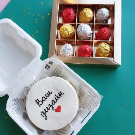 A combo set, a bento cake with your design and a set of handmade truffles