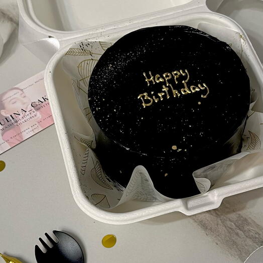 Бенто торт черный «happy birthday»