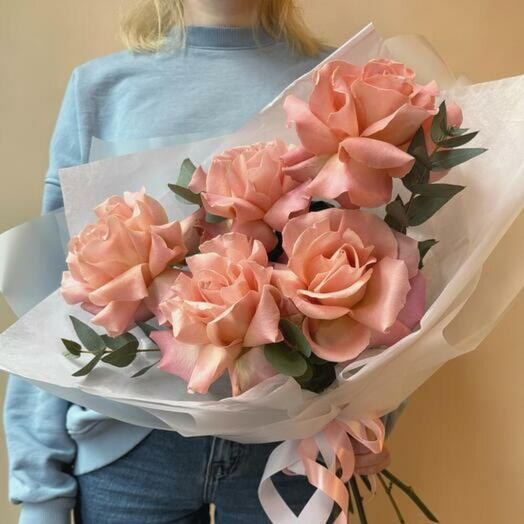 Bouquet of French Roses with Eucalyptus