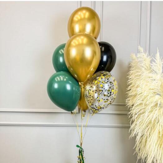 Фонтан из трёх цветов тёмно-зелёный, золото, чёрный - 7шт