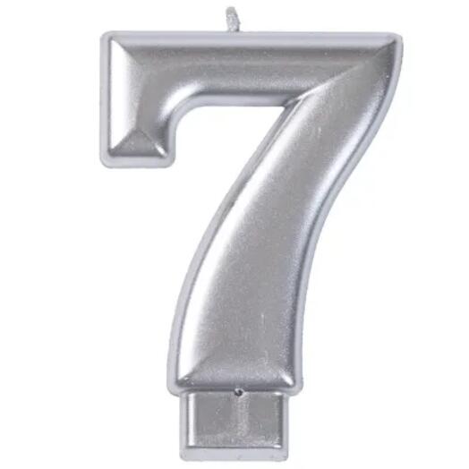 Свеча -цифра "7" Серебряная, 8 см