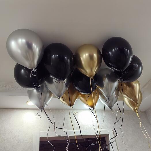 Helium balloons under the ceiling 15. Silver, Gold and Black