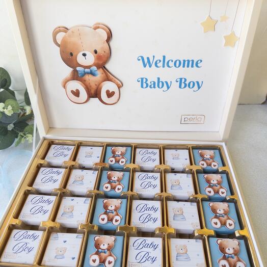 "Welcome baby boy" Belçika sutlu çikolatası 24 adet kutu