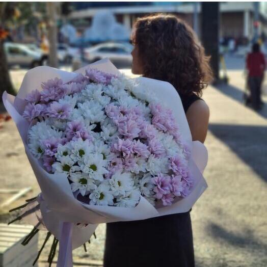 Большой букет белая и розовая хризантема ромашка