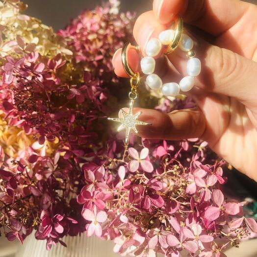 Серьги со съемными подвесками и жемчугом