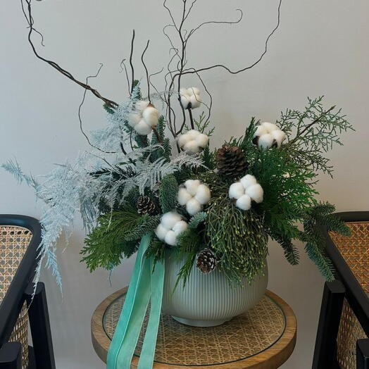 Winter arrangement in flower pot