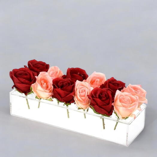 Elegant Dual-Tone Rose Arrangement in Rectangular Vase