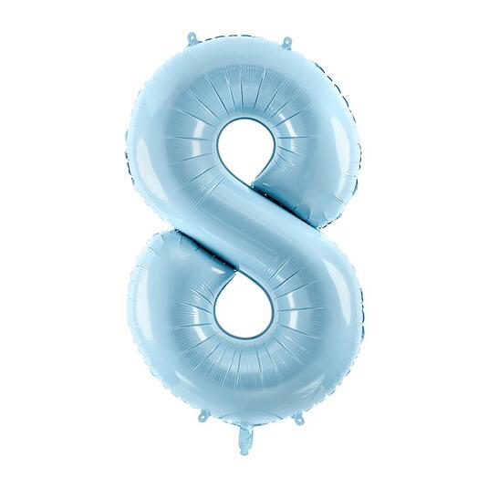 Jasnoniebieski foliowy balon z cyfrą 8