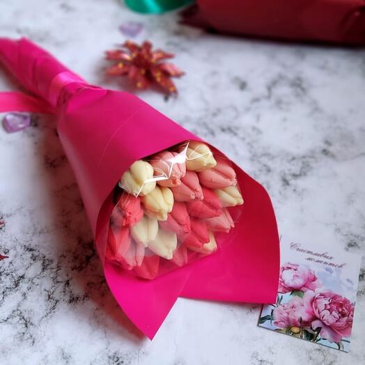 Букет  из шоколадных тюльпанов 19шт для учителя, для воспитателя, для жены, для подруги, для мамы