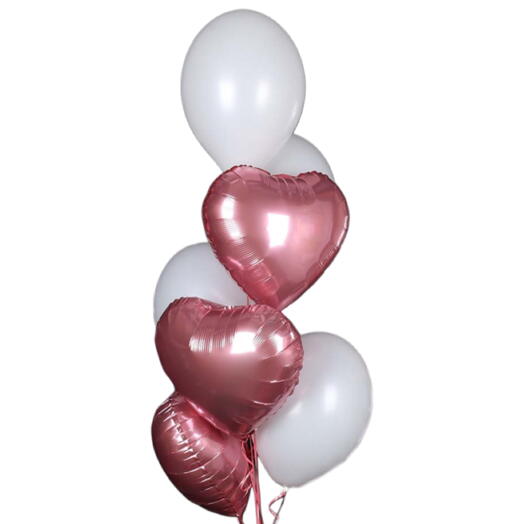 Набор воздушных Шаров гелий 7 шт розовые сердца. Helium set of balloons 7pcs pink hearts