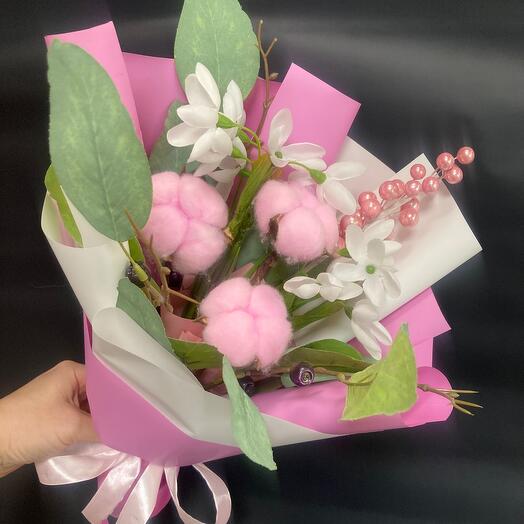 🌸🌸Букетик из хлопка и искусственных цветов