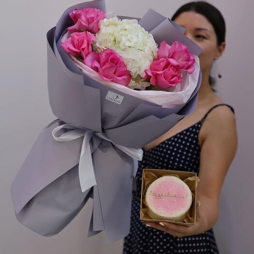 Букет с французскими розами + бенто