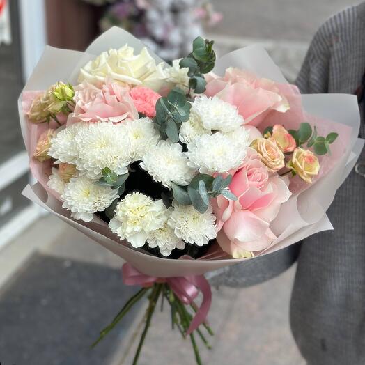 Bouquet of multicolored delicate dianthuses
