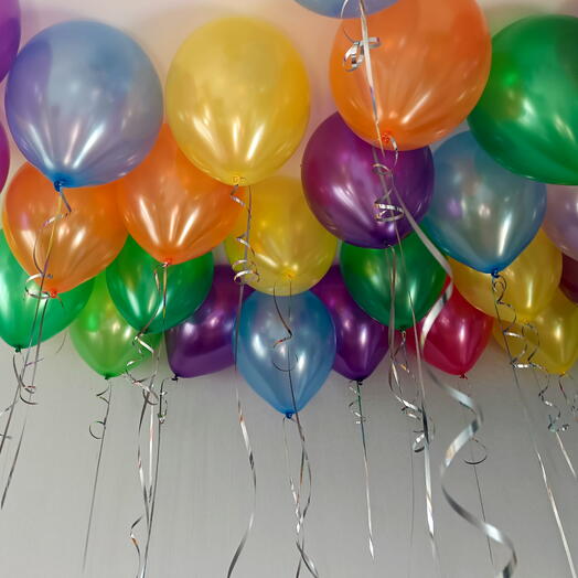Воздушные Шарики 30 шт, под потолок разноцветные с ленточкой