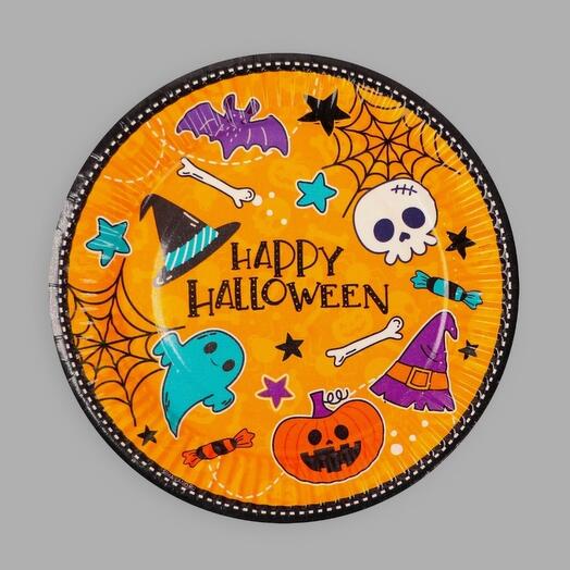 Тарелка одноразовая бумажная Happy Halloween, 18 см, набор 6 шт, на Хэллоуин