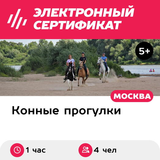 Подарочный сертификат Индивидуальная конная прогулка, 4 чел., выходные дни (1 час)