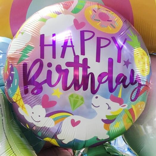 Шар фольгированный с единорожкой "Happy birthday"
