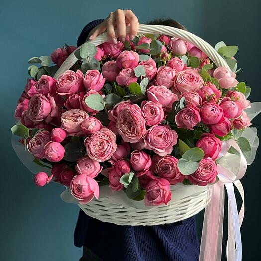 Большая корзина с нежной кустовой розой премиум 🥰