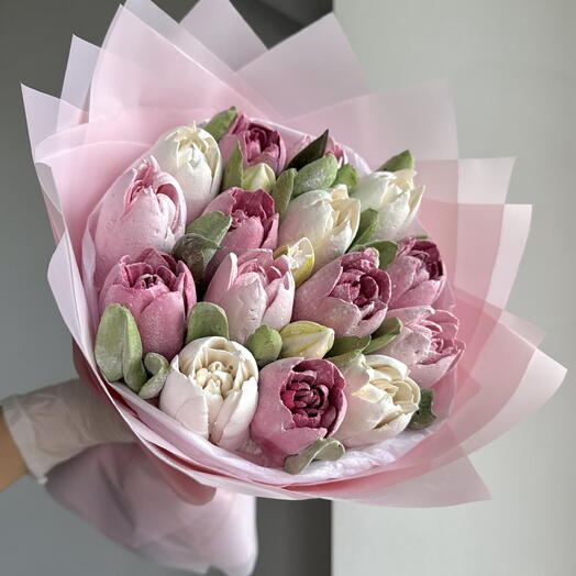 Нежный букет зефирных цветов 15 см | зефирные тюльпаны ручной работы