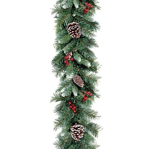 Гирлянда хвойная "Заснеженная" с ягодами и шишками, хвоя - PVC, 274х25 см, Nati