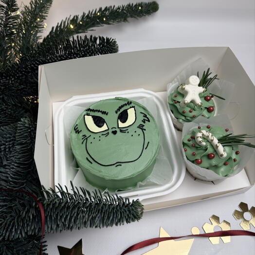 Бенто торт и капкейки новогодние Гринч