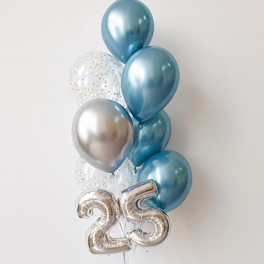 Conjunto de bolas azul + plata con números