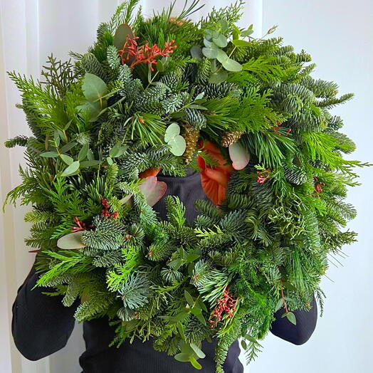 Christmas wreath made from natural fir and other coniferous branches