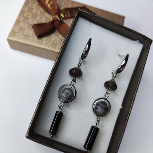 Серьги из яшмы, агата, кварца