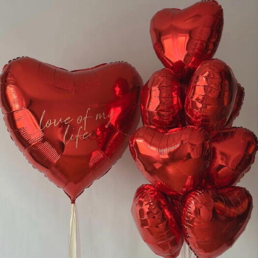 Сердце гигант и связка из 10 шаров