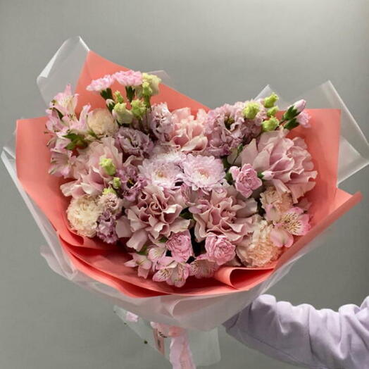 Пикми букет французских роз, диантусов, лизиантусов и альстромерий