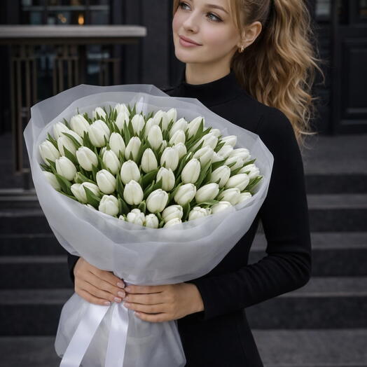75 белых тюльпанов
