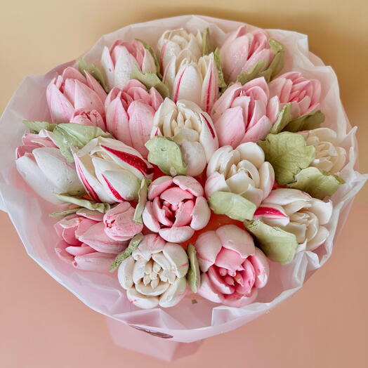 Букет из зефира ручной работы Тюльпаны размер S