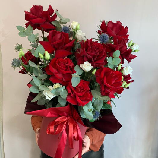 Большая Коробка с бордовой розой 🌹