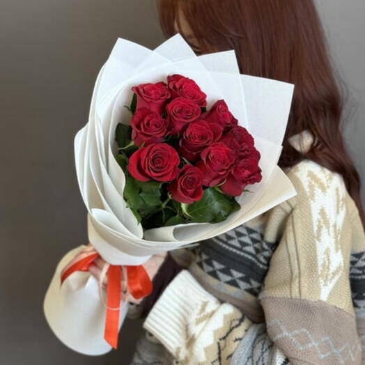 -20%АКЦИЯ💖Монобукет-комплимент из 11 красных Кенийских роз/Цветы Уфа/Цветы в Уфе/Доставка цветов Уфа🌹