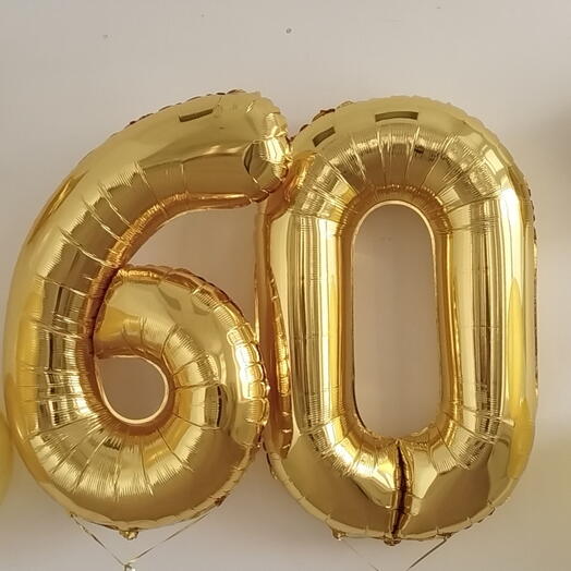 Цифры 60 фольга с гелием на грузике