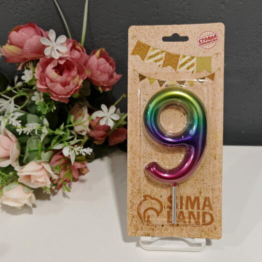 Свеча для торта цифра 9 "Радуга" гигант