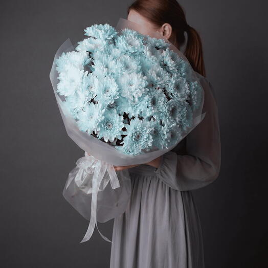 Букет из кустовых голубых хризантем (9 веток) от XOFLOWERS