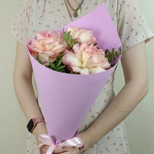 Pink French rose with greenery