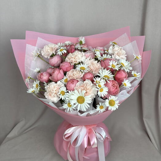 Летний букет с ромашками🥰💕 Сильва пинк, диантусы
