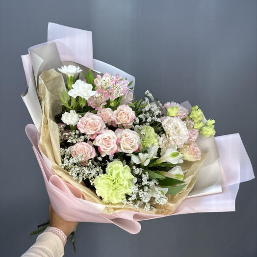 Нежный букет с альстромерией,диантусами,эустомой и лимониумом🌸🌸🌸
