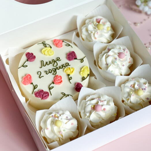 Набор Бенто+капкейки 5шт Цветы/по месяцам/ годик/день рождения/happy birthday