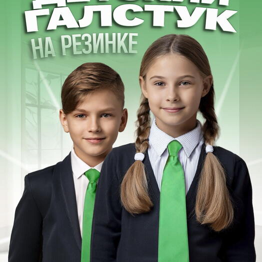 Галстук детский на резинке атласный зеленый