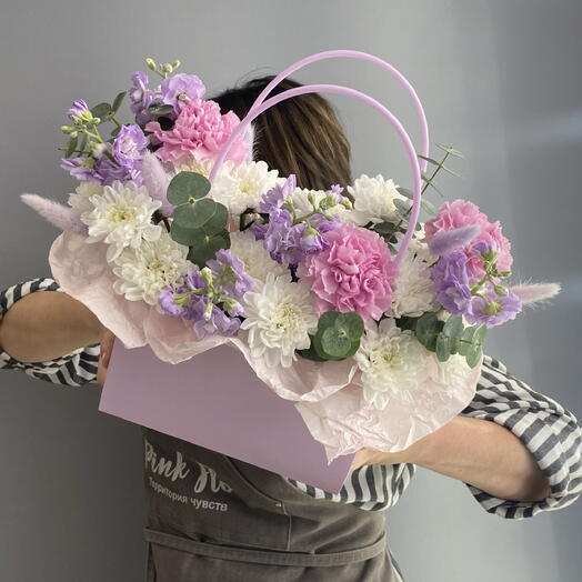 Композиция в сумочке 💜 лавандовая маттиола 💜🌸💜 белоснежная Хризантема 🌿